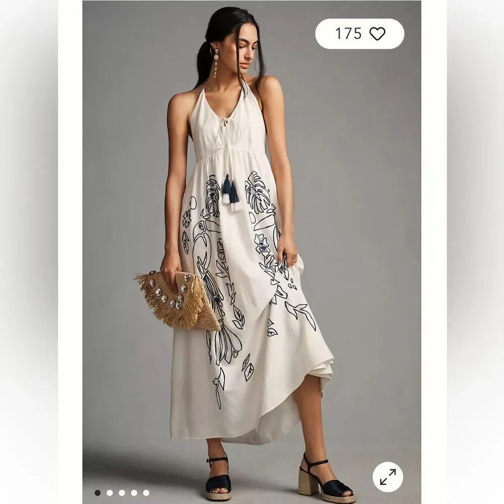 Farm Rio Embroidered Halter Maxi Dress SP for Anthropologie